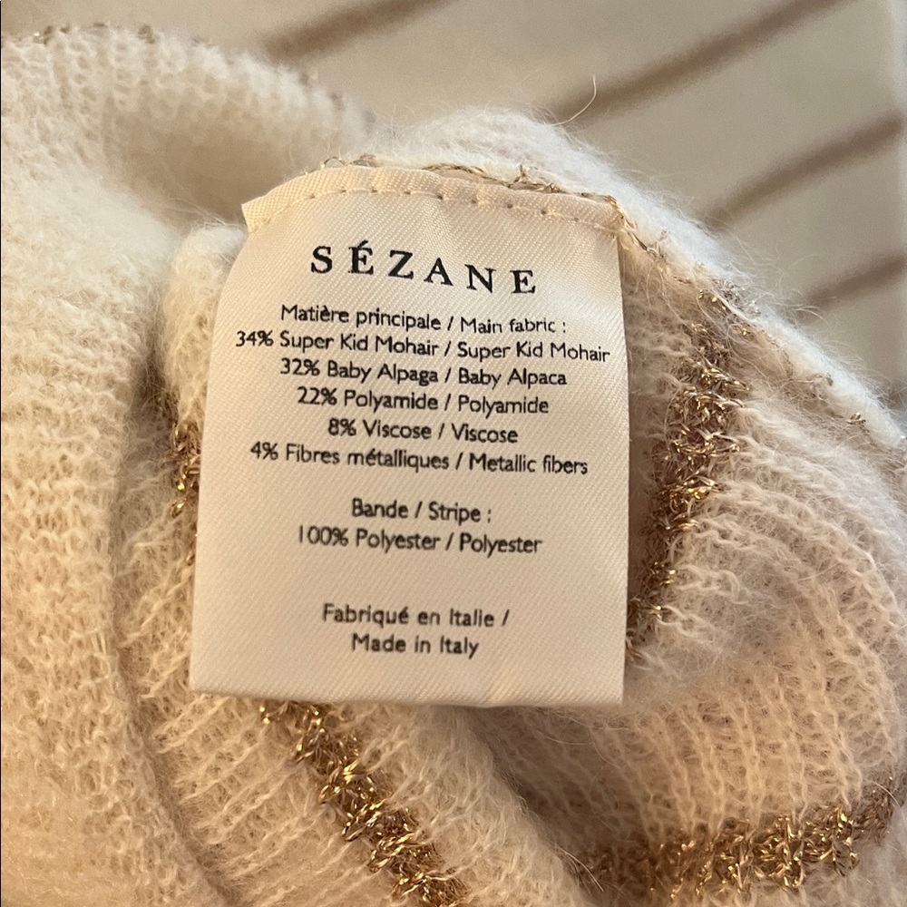 Sezane Cream Striped Button-Up Cardigan with Tan Stripes - Picture 6 of 6